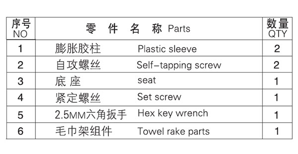 HF-92301-24浴巾架零件名稱
